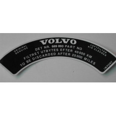 Sticker Volvo luchtfilter 669893 B18 Zenith 36VN