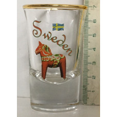 Shotglas Sweden met Zweedse vlag en Dalarna paard / 40 ml. 